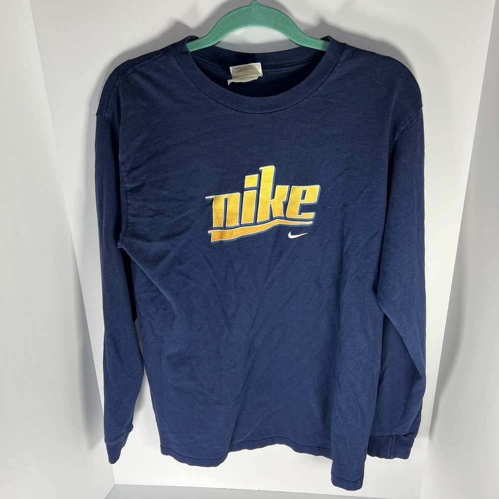 Vintage Nike T-Shirt Mens XL Blue Long Sleeve Y2K Graphic Sleeve GUC